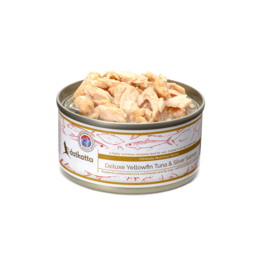 (新口味) Astkatta 80g Deluxe Yellowfin Tuna & Silver Salmon 肉絲保健主食罐 黃鰭吞拿魚+銀三文魚 80克 (P00197)